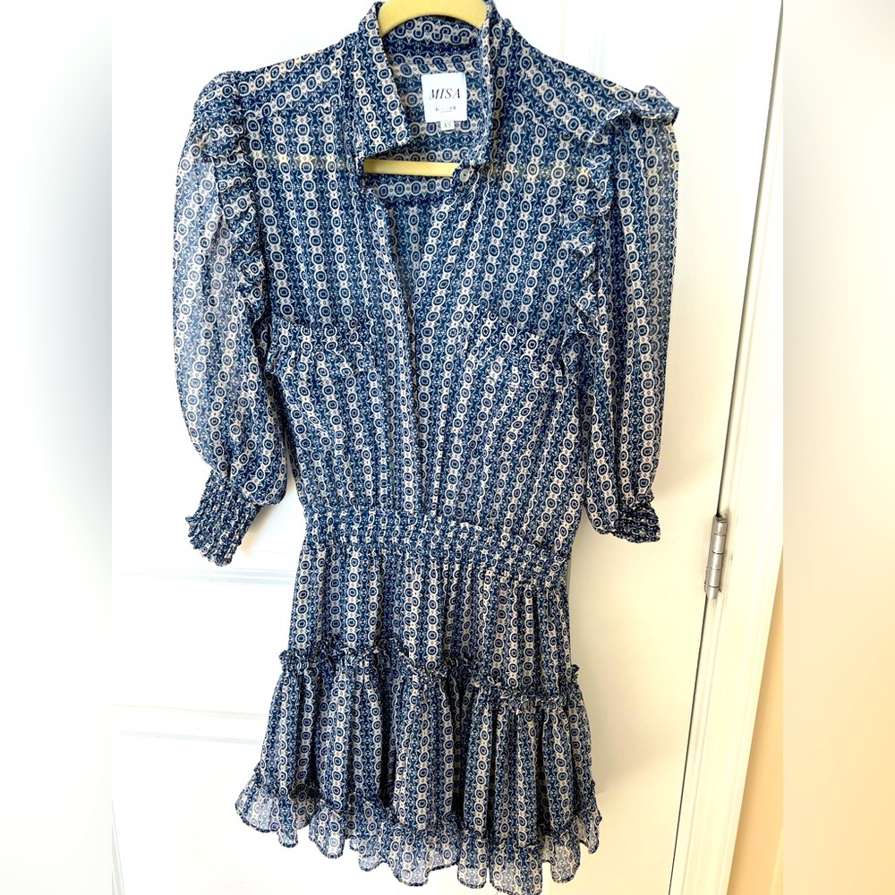 MISA blue ruffle minidress.